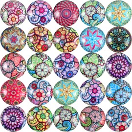 JOVITEC 12 mm Mosaic Printed Dome Cabochons Mixed Color Half Round Flower Pattern Crafts Glass Mosaic for Jewelry Making Photo Pendant(400)