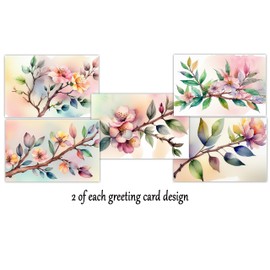 Vintage Watercolor Flowers Greeting Cards - Set of 10 All Occasion 5 x 7 Note Cards with Envelopes. Blank Inside. Botanical Floral Designs of Flowers, Leaves and Branches Inspired by Nature.