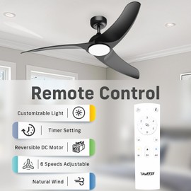 TAVZAKE Ceiling Fans with Lights, 42 inch Low Profile Ceiling Fan with Light and Remote Control, Flush Mount, 3CCT, Dimmable, Quiet Reversible Motor, Black Ceiling Fan for Bedroom Indoor/Outdoor Use