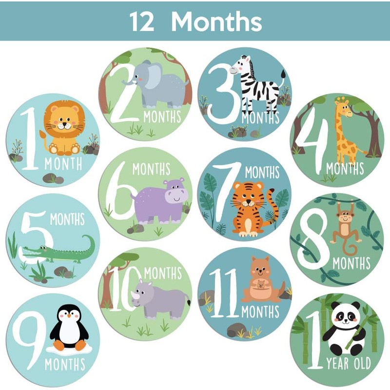 Baby Monthly Milestone Stickers – Set of 24 Zoo Animals