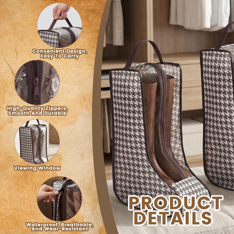 4 Pcs Boot Bags with Handles for Cowboy Boots Houndstooth