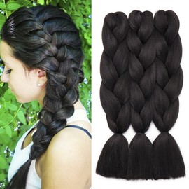 24"/60CM Braiding Hair Extension Synthetic Crochet Hair [Weight: 300g] [Natural Black] 3PCS Hair Braids Heat Resistant For Ladies