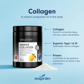 Seagarden® Hydrolysed Marine Collagen Powder (300g/60 serv.), Type 1 & 3, MSC-Certified Wild-Caught Arctic Cod, Supplements for Women & Men, Hair, Skin, Muscles, Bones, & Gut, Soluble Lemon Flavoured