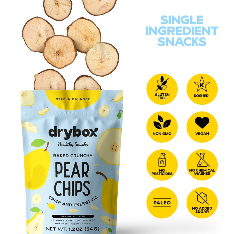 Drybox Pear Chips, 14 Pack Unsweetened Pear Fruit Crisps, No