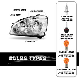 SOCKIR Headlight Assembly Pair Compatible with 2005-2006 Altima 4 - Door Sedan Halogen Chrome Headlamp with Clear Reflector Driver and Passenger Side Bulbs Included