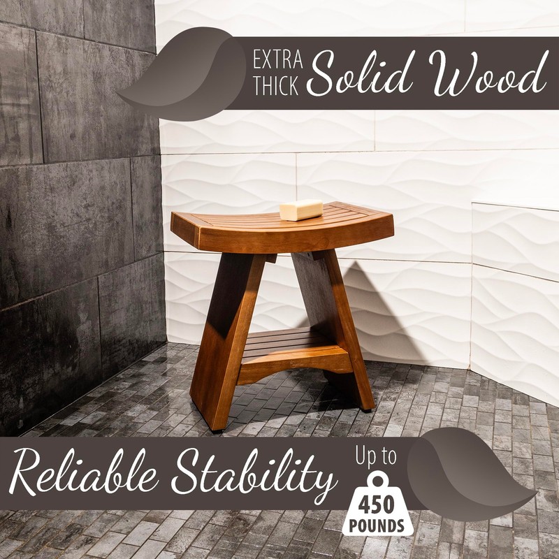Purteak Teak Shower Bench, 450 Pound Capacity Shower Stool, Water