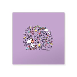 CafePress Snoopy Skating to Music Square Sticker 3 X 3 Square Bumper Sticker Car Decal