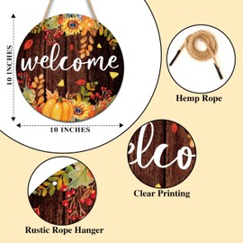Fall Wooden Signs Wall Decor, Welcome Sign For Front Door, Pumpkin Round Hanging Sign With Rope, Thanksgiving Gifts For Family Friend, Autumn Decor For Farmhouse Home Outdoor Porch, C04