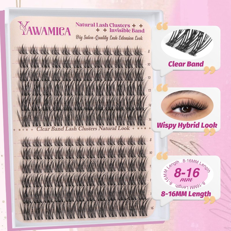 Yawamica Lash Clusters Wispy Eyelash Clusters Clear Band Cluster Eyelash