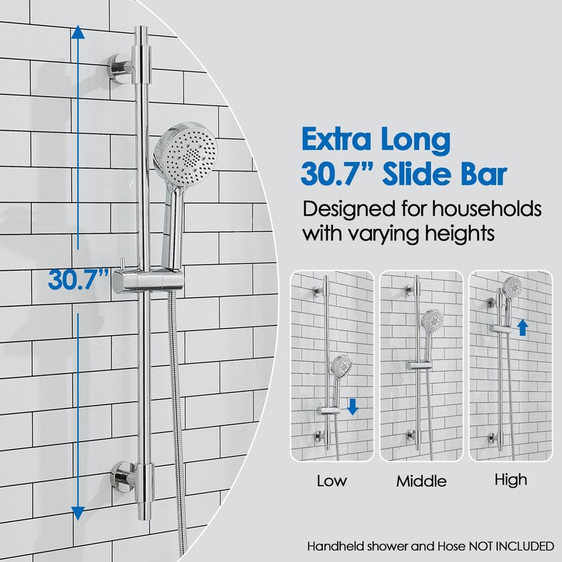 ROVOGO Shower Slide Bar 30-Inch with Height/Angle Adjustable Handheld Shower