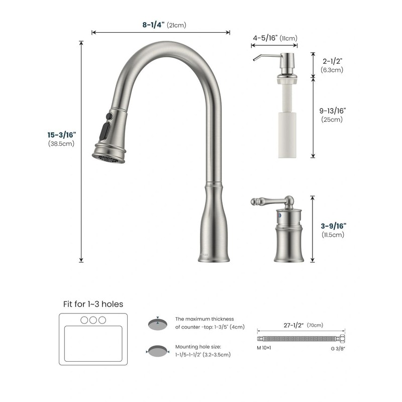 APPASO 3 Hole Kitchen Faucet with Pull Down Sprayer Brushed