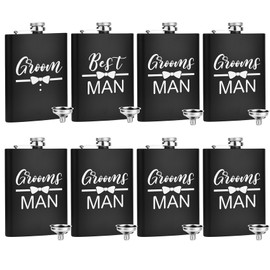 ELEGANTPARK Engraved Groomsmen Gifts Set of 8 Groom Best Man Groomsman Flask Groomsmen Proposal Gift for Wedding Stainless Steel 8 OZ Black Hip Flask Bachelor Party Favor Gifts for Groomsmen