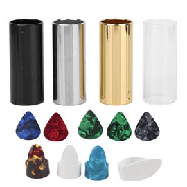 Metal Guitar Slides Bar Glass Slide Cover Thumb Fingers Picks Set Storage Box Accessory