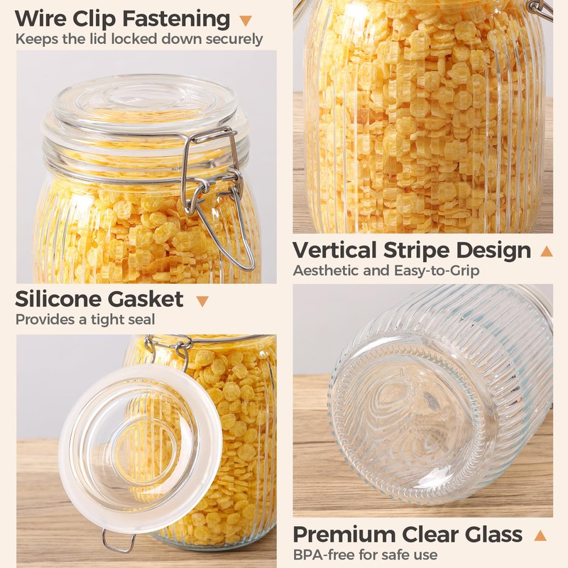 ComSaf Airtight Glass jar with lid 37oz Set of 3,