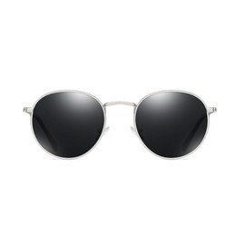 WDZAYXC Polarised Metal Round Frame Sunglasses for Men and Women, Retro Hip-Hop Punk Glasses, UV400 Protection, Silver/black