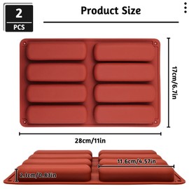 2 PCS Finger Biscuit Silicone Mould, 8 Cavities Cereal Bars Baking Mould, Non-stick Chocolate Bar Mold, for Cnady, Eclair, Bread, Muffin, Soap, Resin