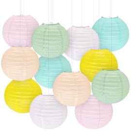 12Pcs 8" Colorful Pastel Paper Lanterns for Spring, Classroom, Children's Room, Mother's Day, Baby Shower, Wedding, Birthday Party Decorations, Macaron Rainbow Hanging Paper Lanterns (8 inch)