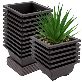 ZOENHOU 20 PCS 4.7 Inch Square Bonsai Training Pots, Premium Plastic Plant Pot with Deep Humidity Trays, for Plants Flowers African Violets Reusable Durable
