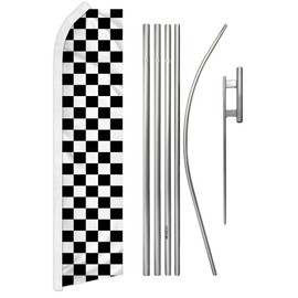Infinity Republic - Black and White Checkered Banner Swooper Flag & Pole Kit - Perfect for Businesses, Dealerships, Events, Stores, etc!