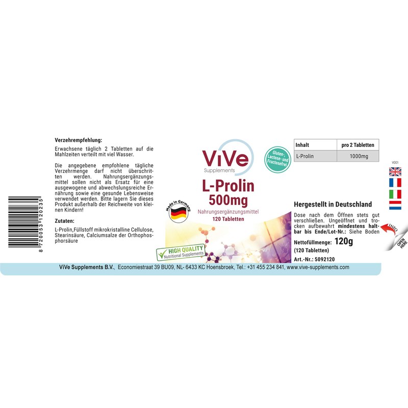 L-Proline 500 mg – 120 Tablets – Amino Acid –