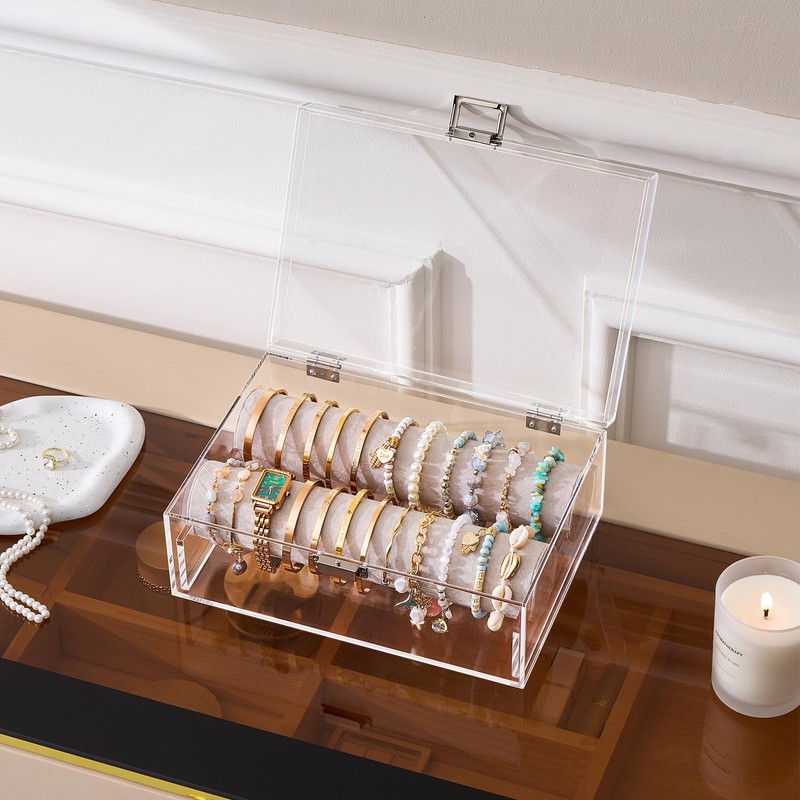 Lolalet Acrylic Bracelet Organizer Box, Clear Jewelry Display Holder for