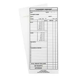 1000 Cashier Depot - Cashier’s Report Envelopes MT235 – 4 1/2" x 10 3/8", White 24lb Paper, Cash Deposit Report, Money Envelopes for Retail, Restaurants, Hotels, Small Business (1000 Envelopes)