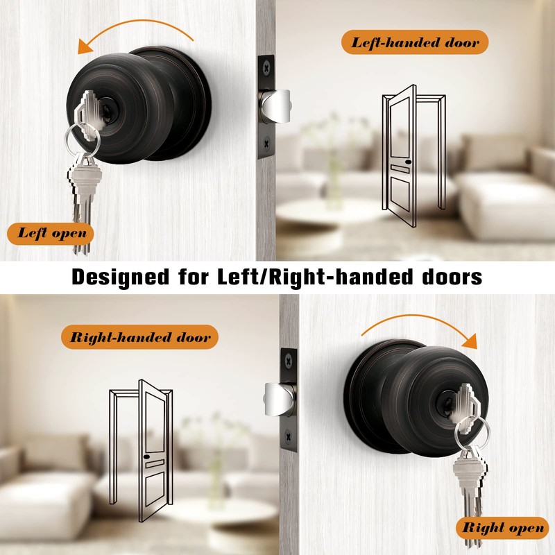 Probrico Keyed Entry Door Knob with Lock and Same Key,