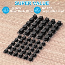 200 PCS Adhesive Cable Clips Black (Small & Large), Upgraded Wall Wire Holder for Cord Organizer Cable Management Under Desk, Outdoor Light Clips Hooks for LED, Car Dash Cam, HDMI, Extension Cord