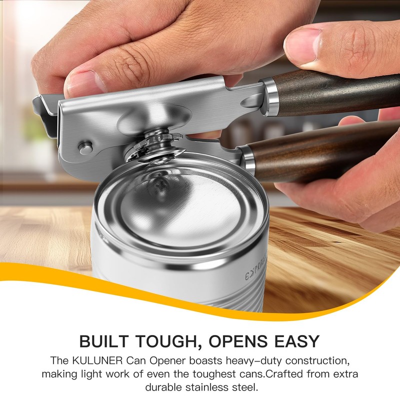 Upgraded Efficient Manual Can Opener - Selected Solid Wood Handle,