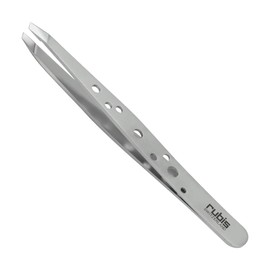 Rubis Hole Pattern Classic Stainless Steel Slanted Tweezers For Precise Eyebrows and Hair Removal, The Elegance Collection, 1K111,Silver,Rubis Switzerland Swiss Made World Renowned Precision