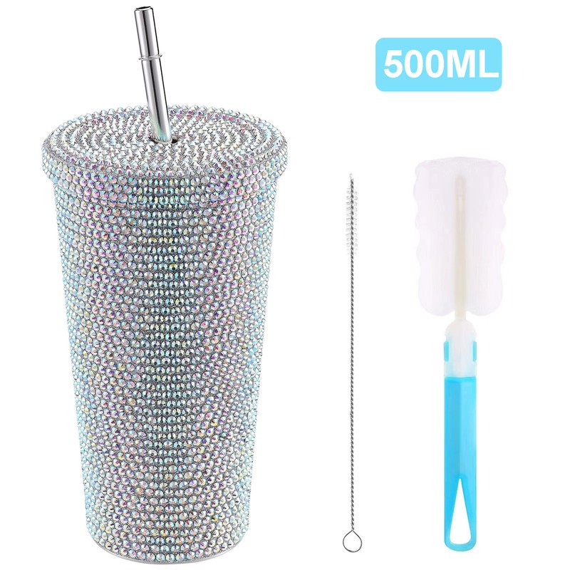 500ml Water Bottle Stainless Steel Rhinestone Decoration Vacuum Water Cup