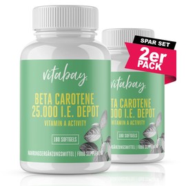 Vitabay Beta Carotene Depot Tanning Capsules - 360 Vegan Soft Gels (Set of 2) with 25000 IU - Precursor of Vitamin A High Dose Capsules Tan Carrot Juice Carotene