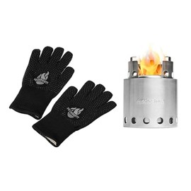 FEUERGOTT - Solo Stove Lite Set Camping Stove with Barbecue Gloves Compact Portable Fire Pit Smokeless Fire Pit Ideal for Hiking, Outdoor Cooking, Patio