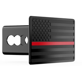 TOEASYTY Heavy American Flag Metal Trailer Hitch Covers for 2 inch Receivers,Tow Hitch Covers 2 Inch for Truck Accessories (with 5/8-Inch Pin Diameter Trailer Hitch Lock,Thin Red Line)