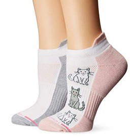 Dr. Motion Women's 2PK Dr. Motion Compression Low Cut Socks Sockshosiery, -White/Pale/Salmon/White Kitties pattern, ONE SIZE