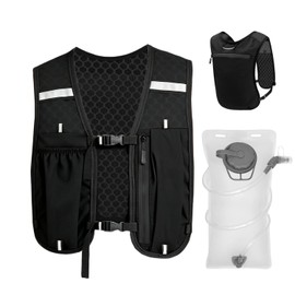 Running Vest with 2L Water Bladder, Reflective Hydration Backpack Lightweight Athletic Wear for Women Men Hiking Cycling Climbing Camping Biking Jogging Trail Race (Black)