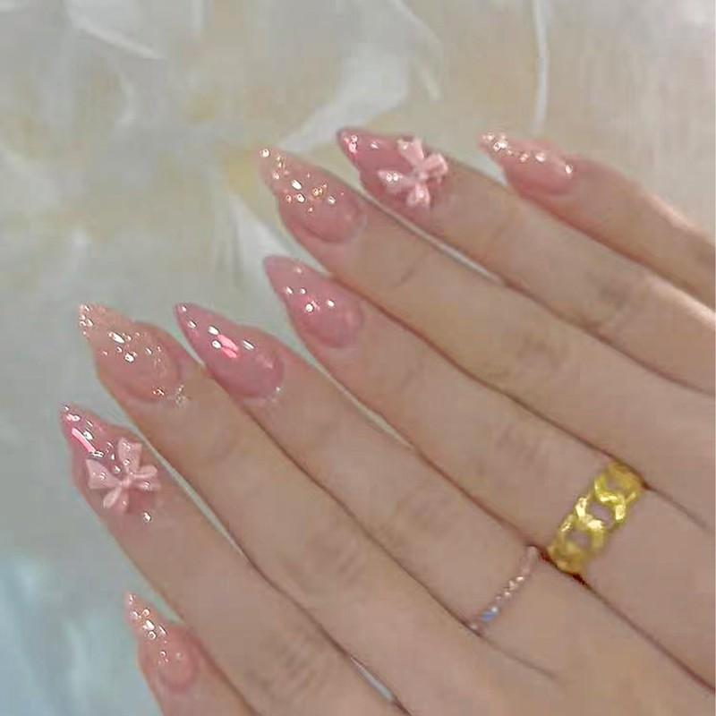Red French Tip Press on Nails Medium Almond Fake Nails