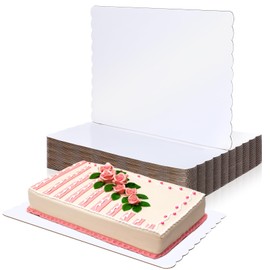 Maxdot 20 Pcs 26 x 18 Inch Rectangle Cake Boards Disposable Single Wall Cake Pad Scalloped Full Sheet Dessert Base White Corrugated Pastry Food Tray Plate for Pizza Display Holiday Party Supplies