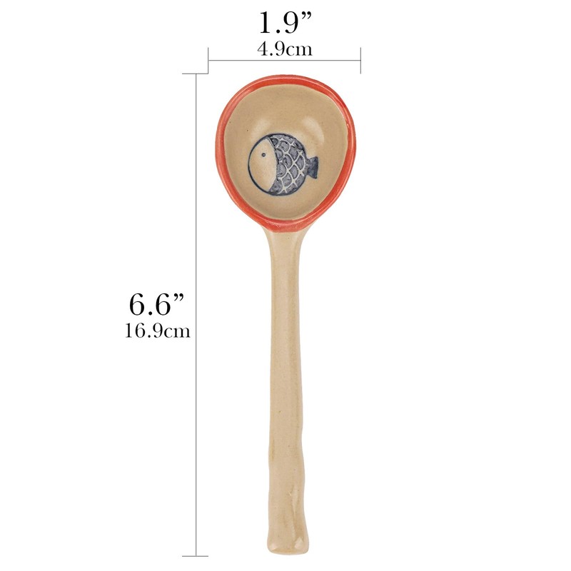 JANKOW 4 Pack Japanese Ceramic Soup Spoons, Long Handle Japanese