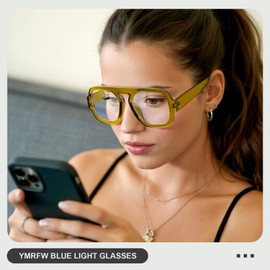 YMRFW Aviator Blue Light Blocking Glasses for Women Men Square Flat Top Glasses Computer TV Eyeglasses Anti Eyestrain