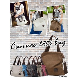 Monoa Women's Shoulder Bag, Handbag, Shoulder Bag, 2-Way Canvas Tote, Canvas, Crossbody Bag, white