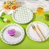 Houuqe 48pcs Sage Green Gingham Party Plates 7 Inch Checkered