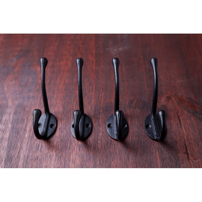 Craftsman Road Vintage Cast Iron Wall Hooks (Black Texture Finish,