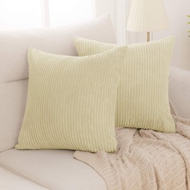 Deconovo Soft Corduroy Cushion Covers Beige Patterned Throw Pillow Cover Stripes Solid Color Cushion Cases for Bedroom Living Room with Stripes 20x20 in Butter Milk Beige