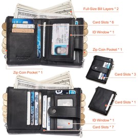 HUMERPAUL portafolios RFID de piel de grano superior con múltiples ranuras para tarjetas, soporte para tarjetas de crédito con cadena antirrobo de múltiples ranuras con caja de regalo para viajes