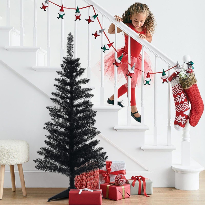 Maylaviu 4FT Christmas Tree with Lights Pre-Lit, Halloween Black Xmas