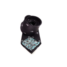 Frederick Thomas Skull Premium Design Tie Handmade Floral Pattern Wedding Style (Black)