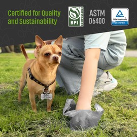 PETZY Biodegradable Dog Poop Bags with Dispenser & Custom Tag - 240 counts - Compostable PLA+PBAT+Corn Starch, Leak-Proof Eco-Friendly Waste Bags with Handles for Easy Tying - Pooper scooper for dogs