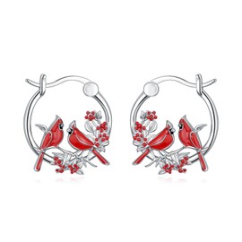 Dorunmo Cardinal Earrings 925 Sterling Silver 2 Red Cardinal Hoop Earrings Bird Jewelry Gifts for Women Mother