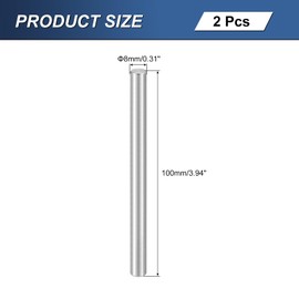 sourcing map 2Pcs M8 x 100mm 304 Stainless Steel Dowel Pin, Cylindrical Shelf Support Peg Pin Parallel Pin Fastener for Mechanical Manufacturing, Industry, Furniture Installation, Silver